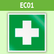Знак EC01 «Аптечка первой медицинской помощи» (пленка, 200х200 мм)